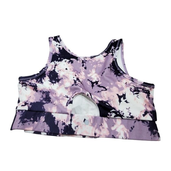 Danskin Crackle Sprts Bra Dusted Lilac Sz L Purple Pink 4 Way Stretch Longline - Picture 3 of 9